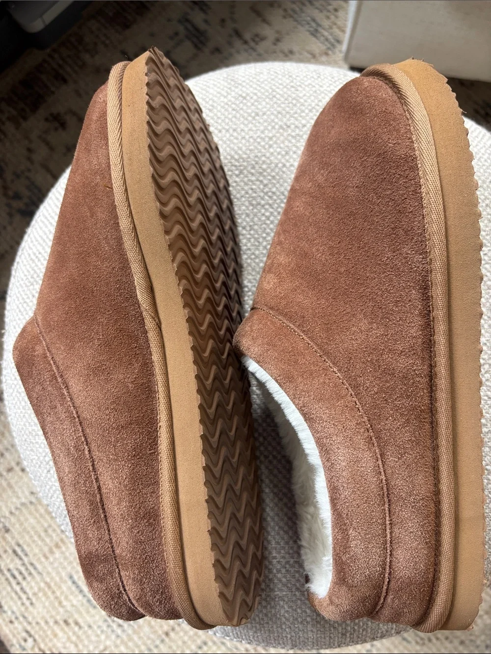 J. Crew Kids Brown Suede Faux-Fur Slip-On Slippers